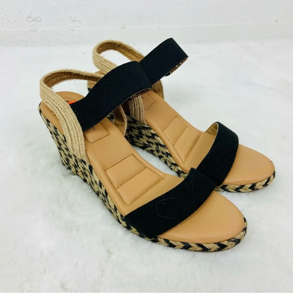 NWOT Me Too Black and Tan Espadrille platform open toe Sandals size 9.5